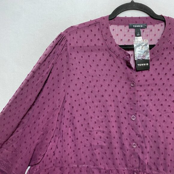 NWT Torrid Dress Womens 2X Purple Clip Dot Kimono Maxi Georgette $99 - Picture 8 of 13